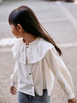 Wit - Blouse met ruches aan de kraag (3-16jr)