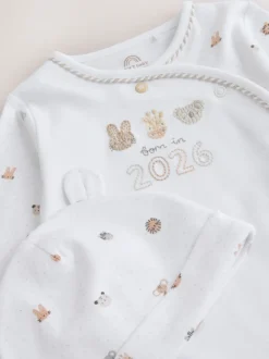 Wit - Born in 2026 baby pyjama en muts set (0 - 9 mnd)