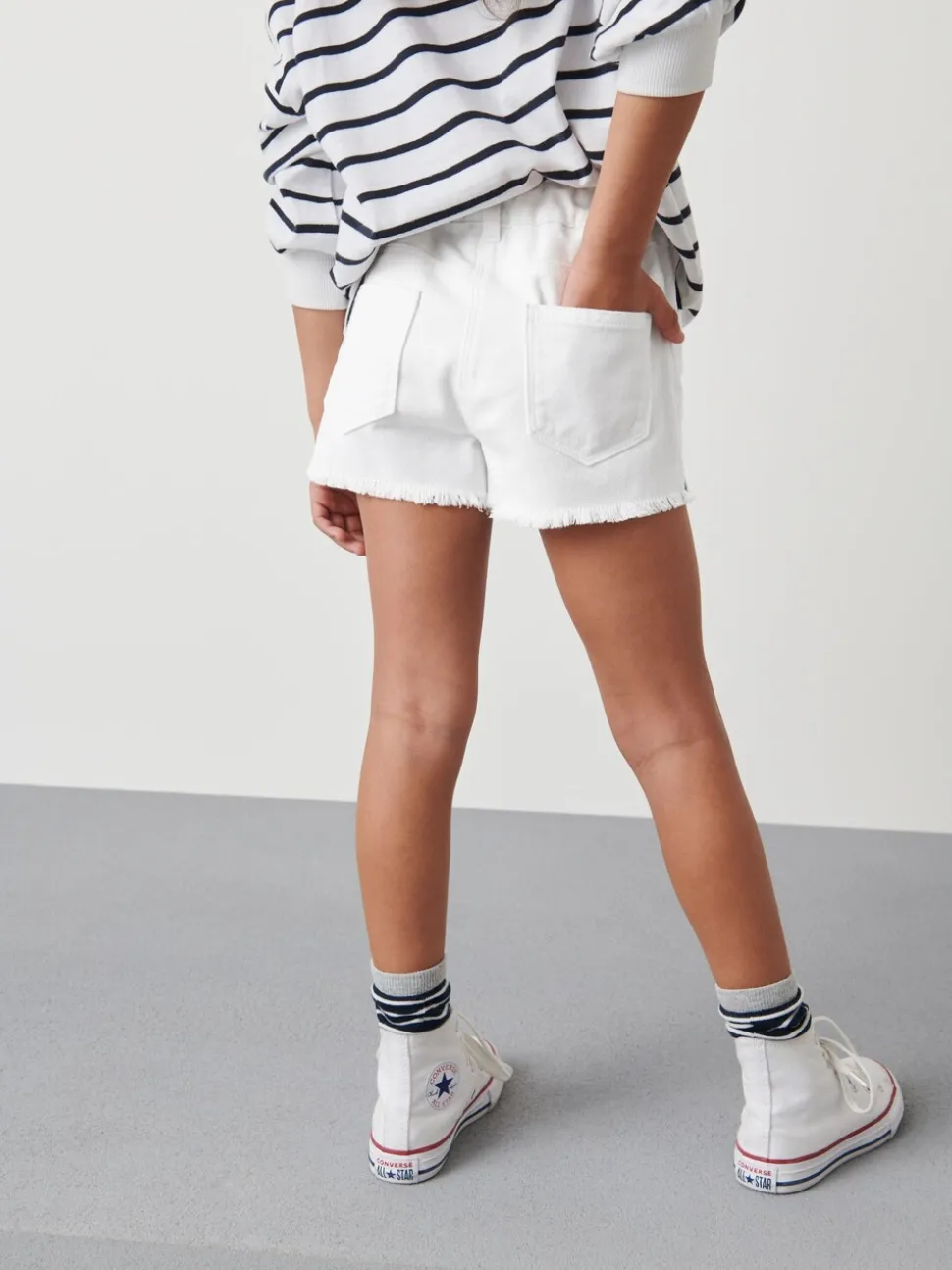 Wit - Denim shorts met rafels (3-16jr)
