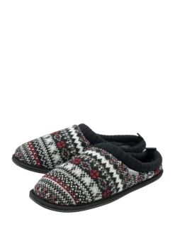 Wit - Dunlop heren pantoffelmuiltjes met Fairisle-patroon en warme voering