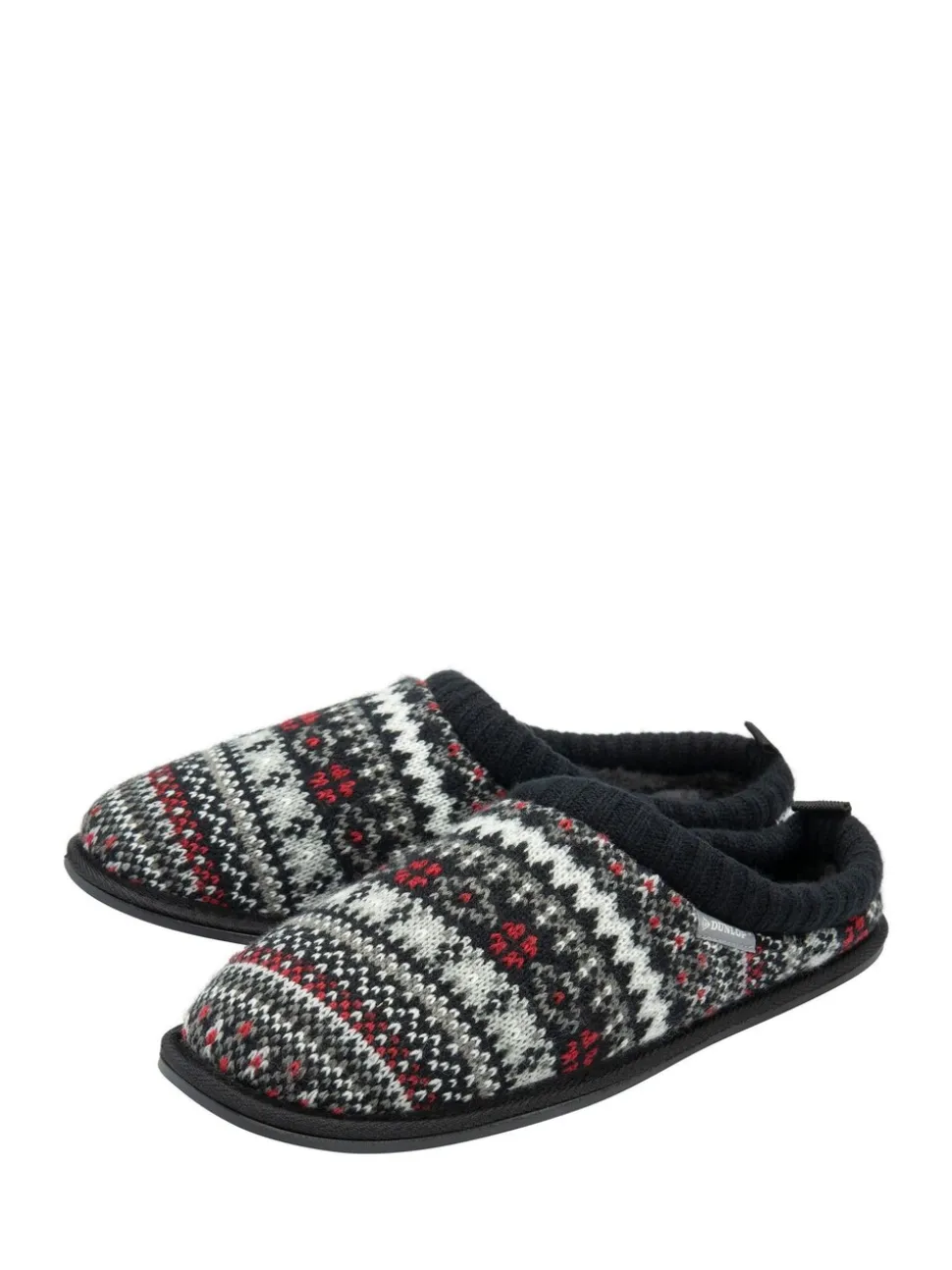 Wit - Dunlop heren pantoffelmuiltjes met Fairisle-patroon en warme voering