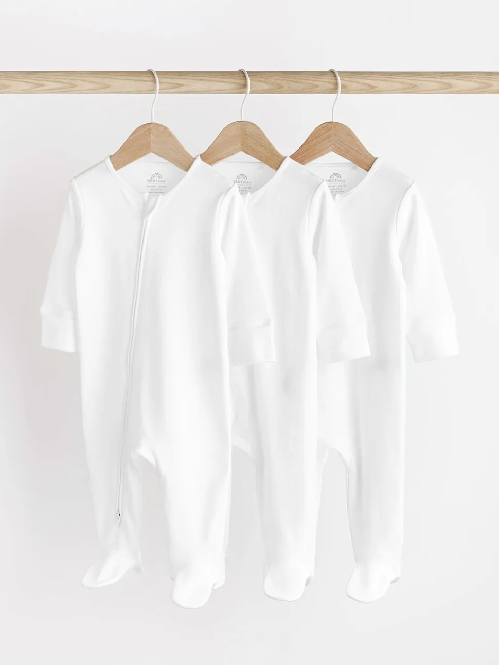 Wit - Essential 100% Katoenen babypakjes met rits 3 Pack (0-3jr)