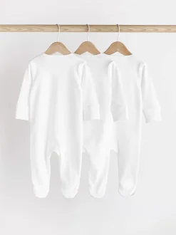 Wit - Essential 100% Katoenen babypakjes met rits 3 Pack (0-3jr)