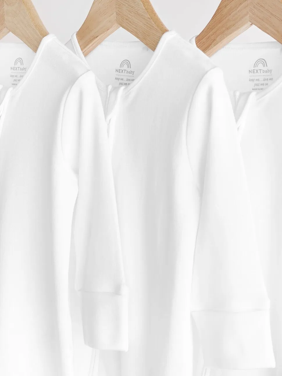 Wit - Essential 100% Katoenen babypakjes met rits 3 Pack (0-3jr)