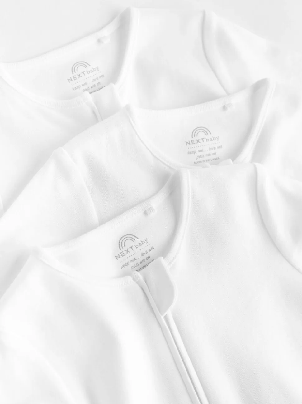 Wit - Essential 100% Katoenen babypakjes met rits 3 Pack (0-3jr)