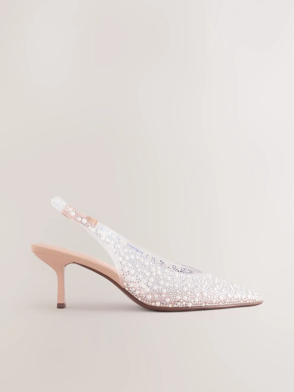 Wit - Forever Comfort® puntige slingback-hakken met vinyl en sierstenen
