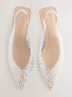 Wit - Forever Comfort® puntige slingback-hakken met vinyl en sierstenen