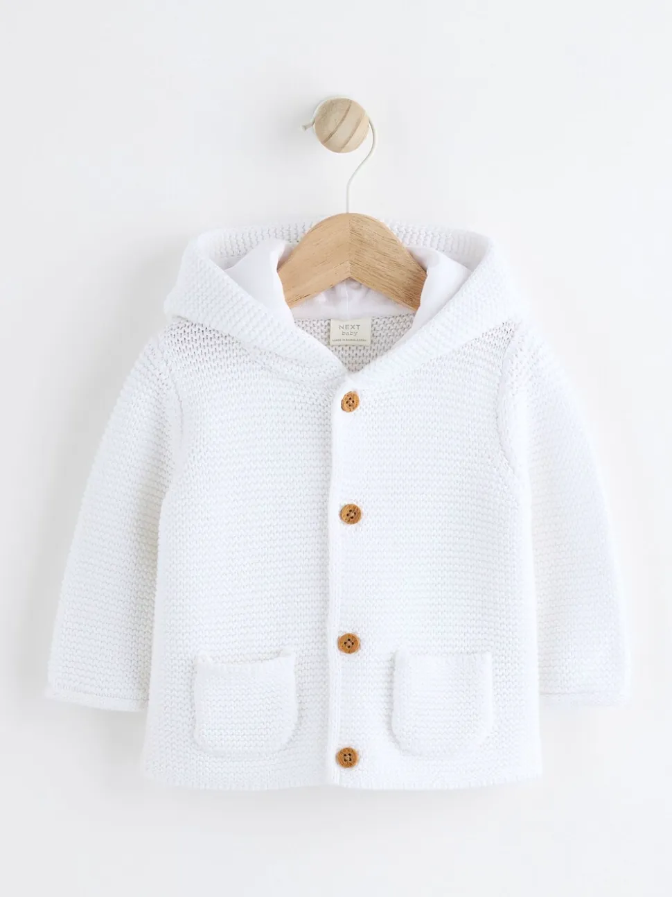 Wit - Gebreid babyvest met capuchon