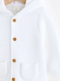 Wit - Gebreid babyvest met capuchon