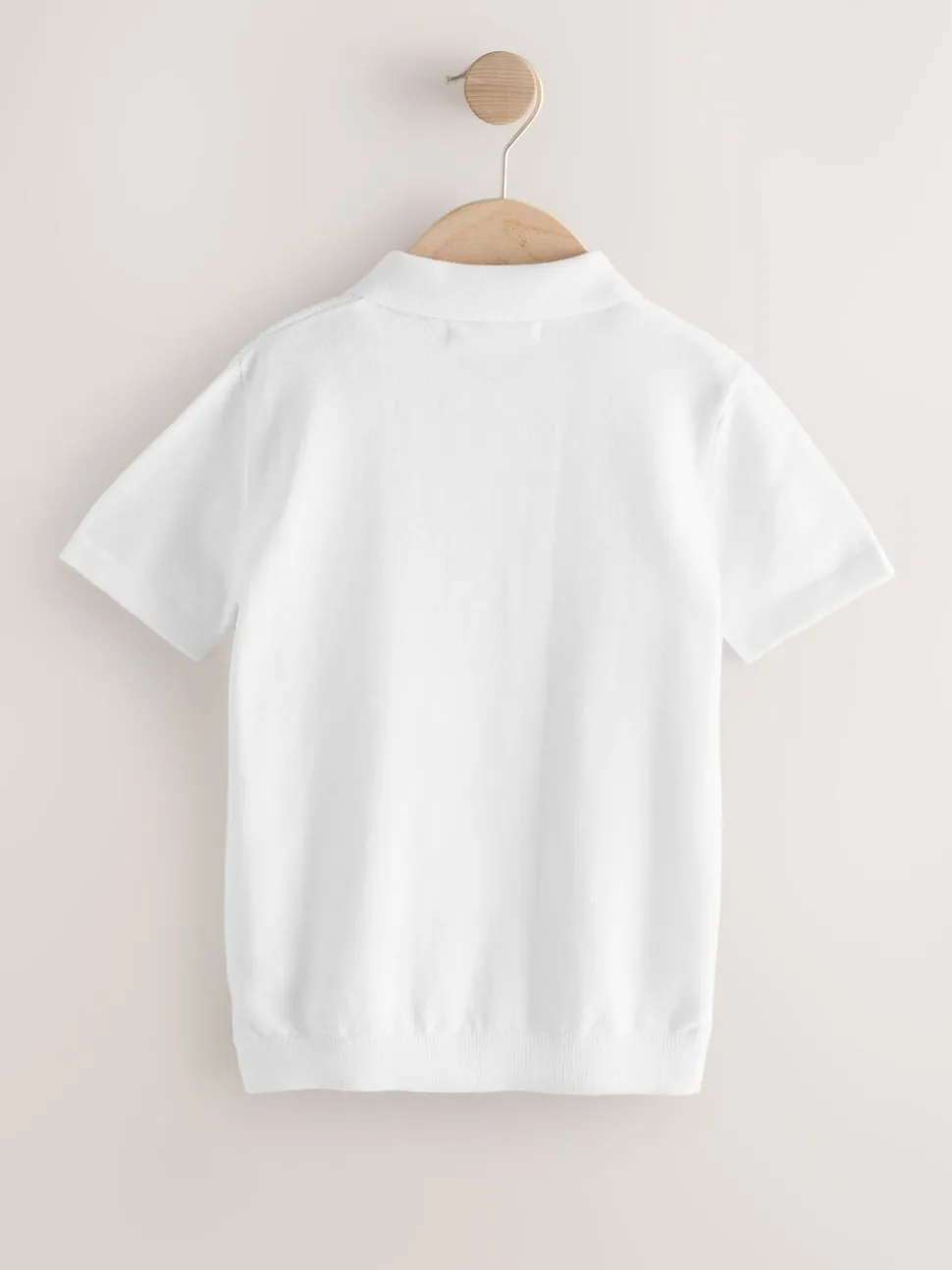 Wit - Gebreid poloshirt met rits bij de hals (3-16jr)