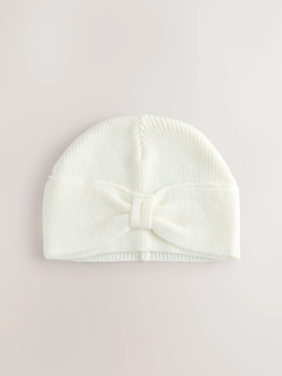 Wit - Gebreide babymuts met strik en tulband (0mnd-2jr)