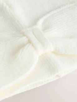 Wit - Gebreide babymuts met strik en tulband (0mnd-2jr)