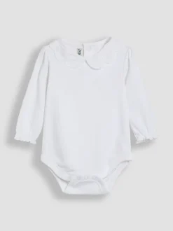 Wit - JoJo Maman Bébé Broderie Collar Long Sleeve Bodysuit