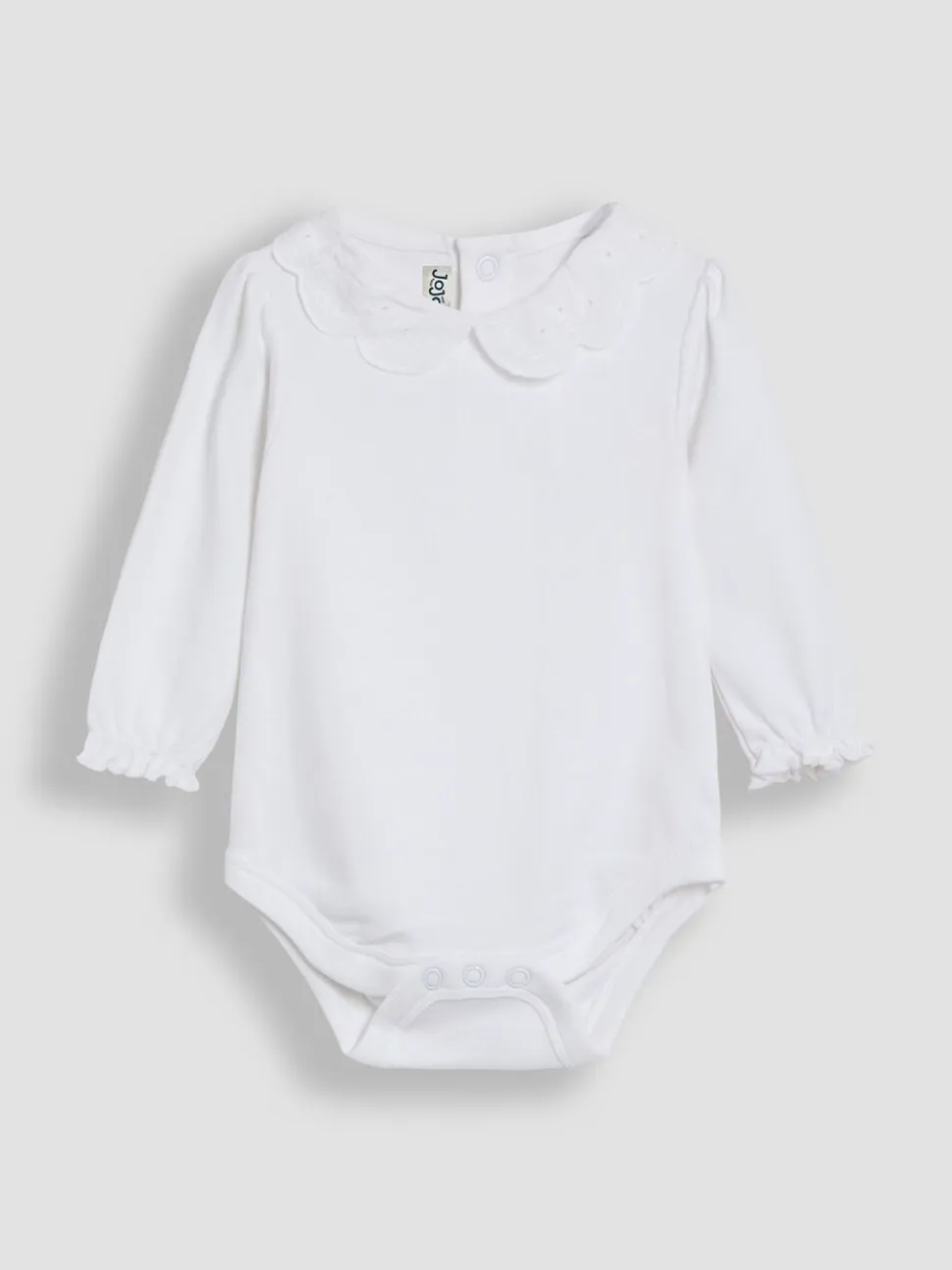 Wit - JoJo Maman Bébé Broderie Collar Long Sleeve Bodysuit