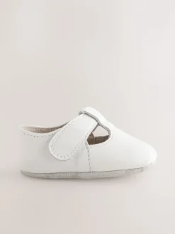 Wit - Leren babyschoen met T-bandje (0 - 24 mnd)