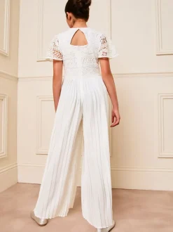 Wit - Lipsy geplooide gelegenheids-jumpsuit met fladdermouwen (5-16jr)