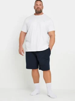 Wit / marineblauw - BadRhino Big & Tall Lounge 100% katoenen short en T-shirt set