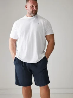 Wit / marineblauw - BadRhino Big & Tall Lounge 100% katoenen short en T-shirt set