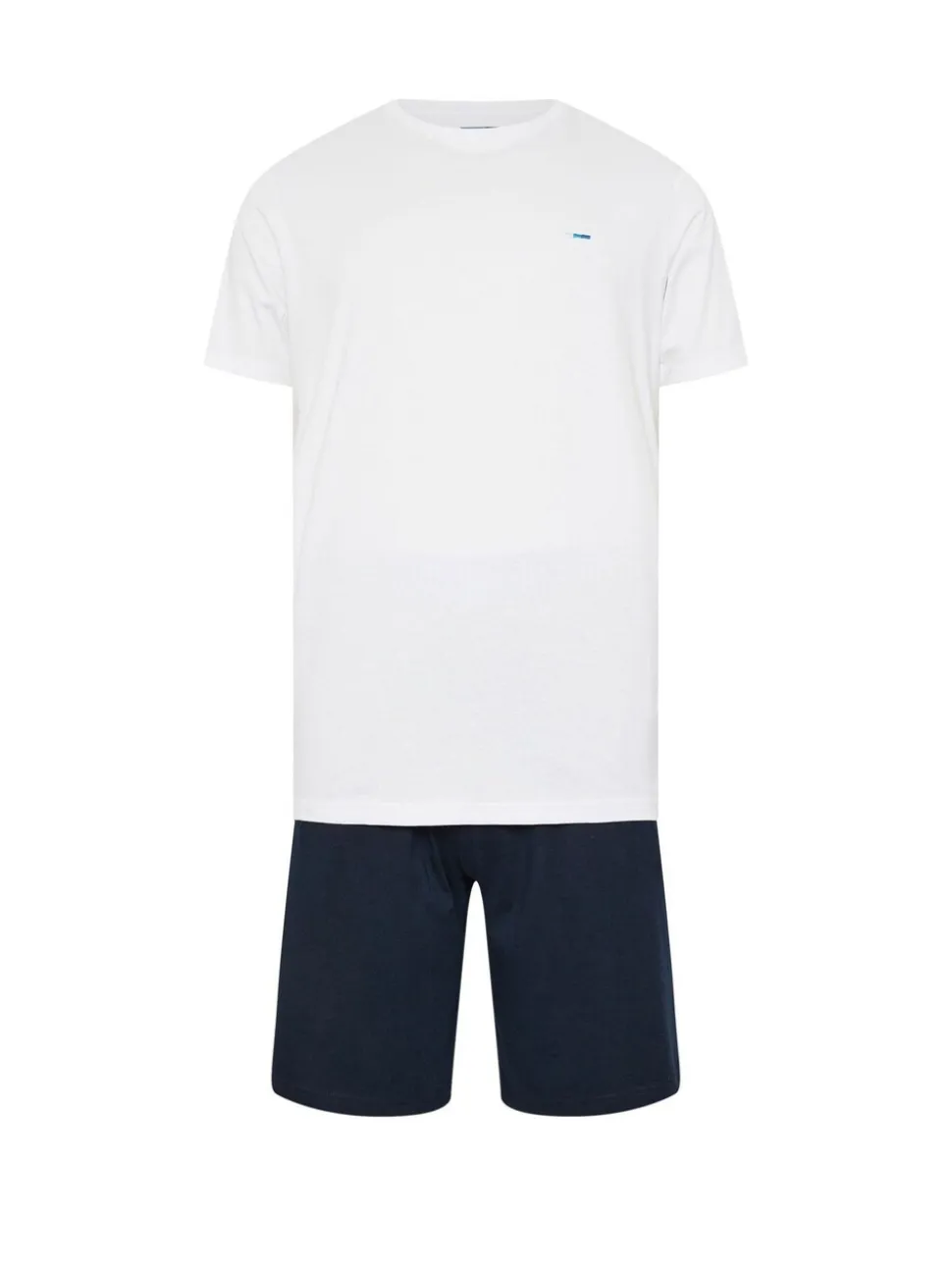 Wit / marineblauw - BadRhino Big & Tall Lounge 100% katoenen short en T-shirt set