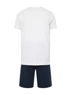 Wit / marineblauw - BadRhino Big & Tall Lounge 100% katoenen short en T-shirt set