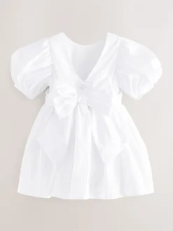 Wit - Meisjesjurk met bloemen en strik van taft (3 mnd - 8 jr)