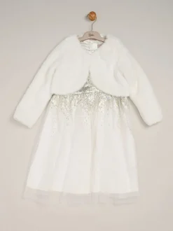 Wit - Miss Waterfall Sequin Dress and Faux Fur Bolero Set