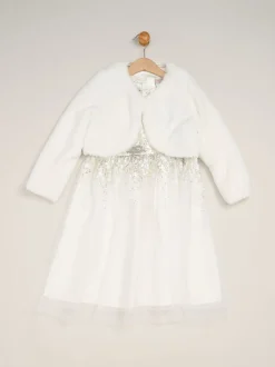Wit - Miss Waterfall Sequin Dress and Faux Fur Bolero Set