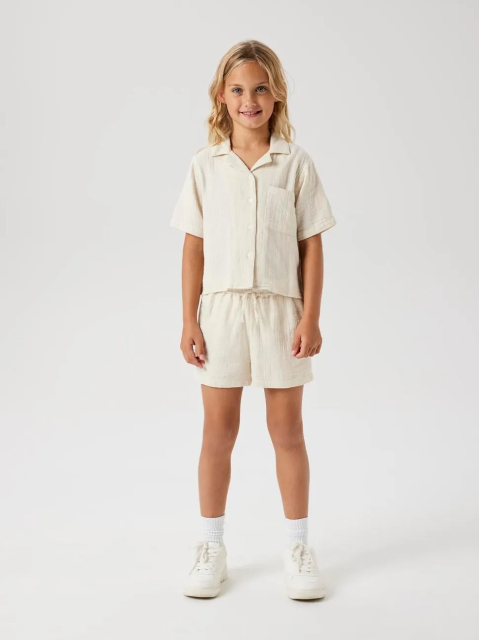 Wit - Name It 100% katoenen linnenlook overhemden met trekkoordsluiting