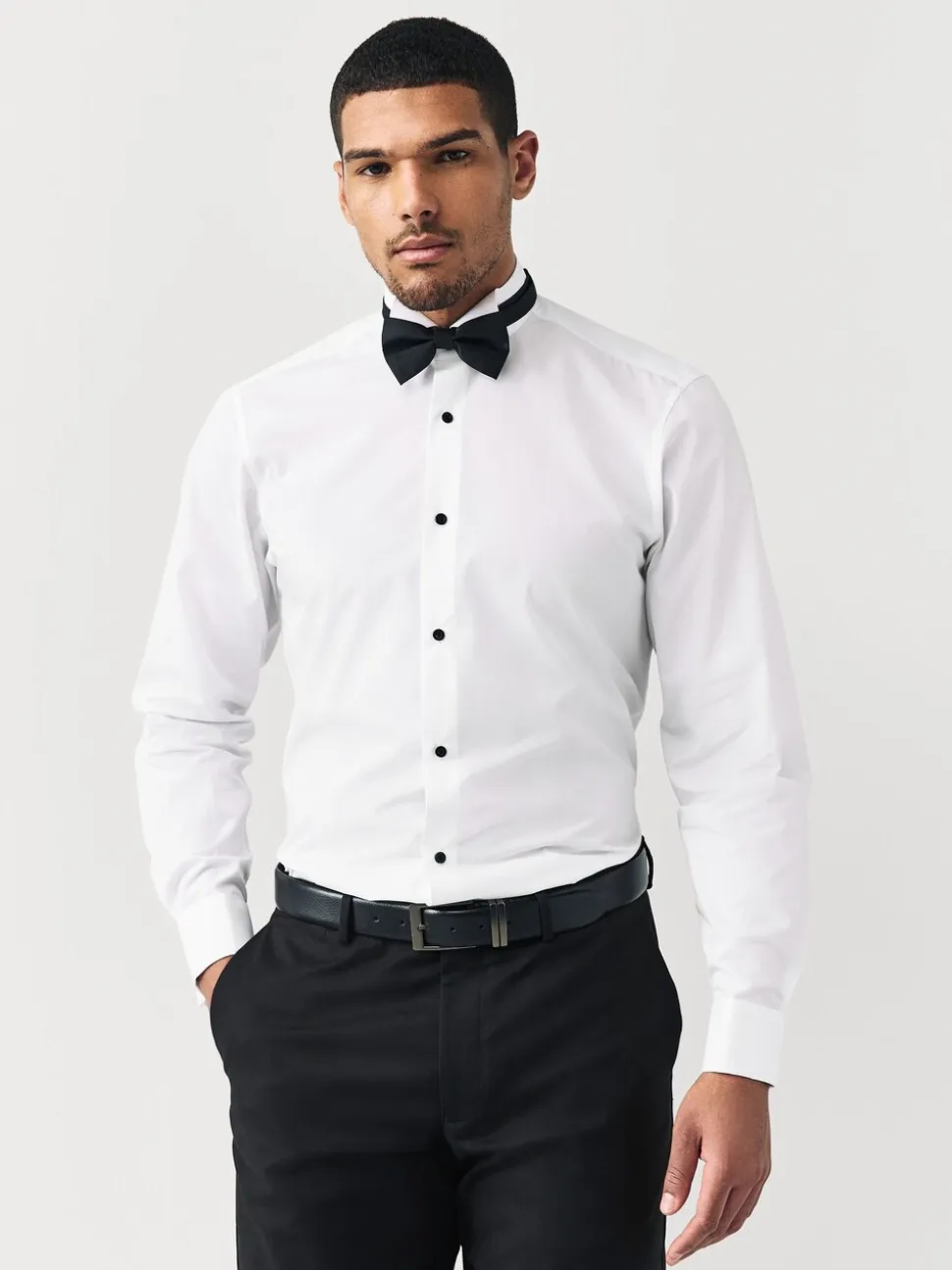 Wit - Normale Pasvorm - Double Cuff Regular Fit Shirt And Bow Tie Pack