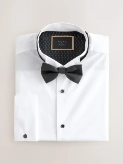 Wit - Normale Pasvorm - Double Cuff Regular Fit Shirt And Bow Tie Pack