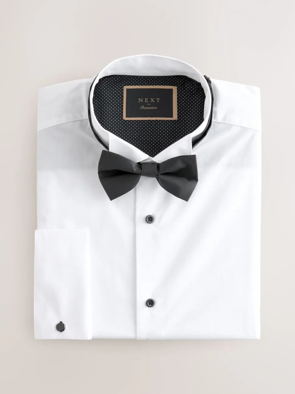 Wit - Normale Pasvorm - Double Cuff Regular Fit Shirt And Bow Tie Pack