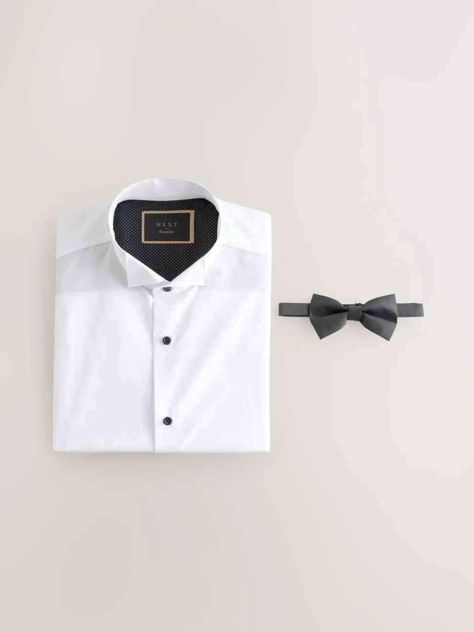 Wit - Normale Pasvorm - Double Cuff Regular Fit Shirt And Bow Tie Pack