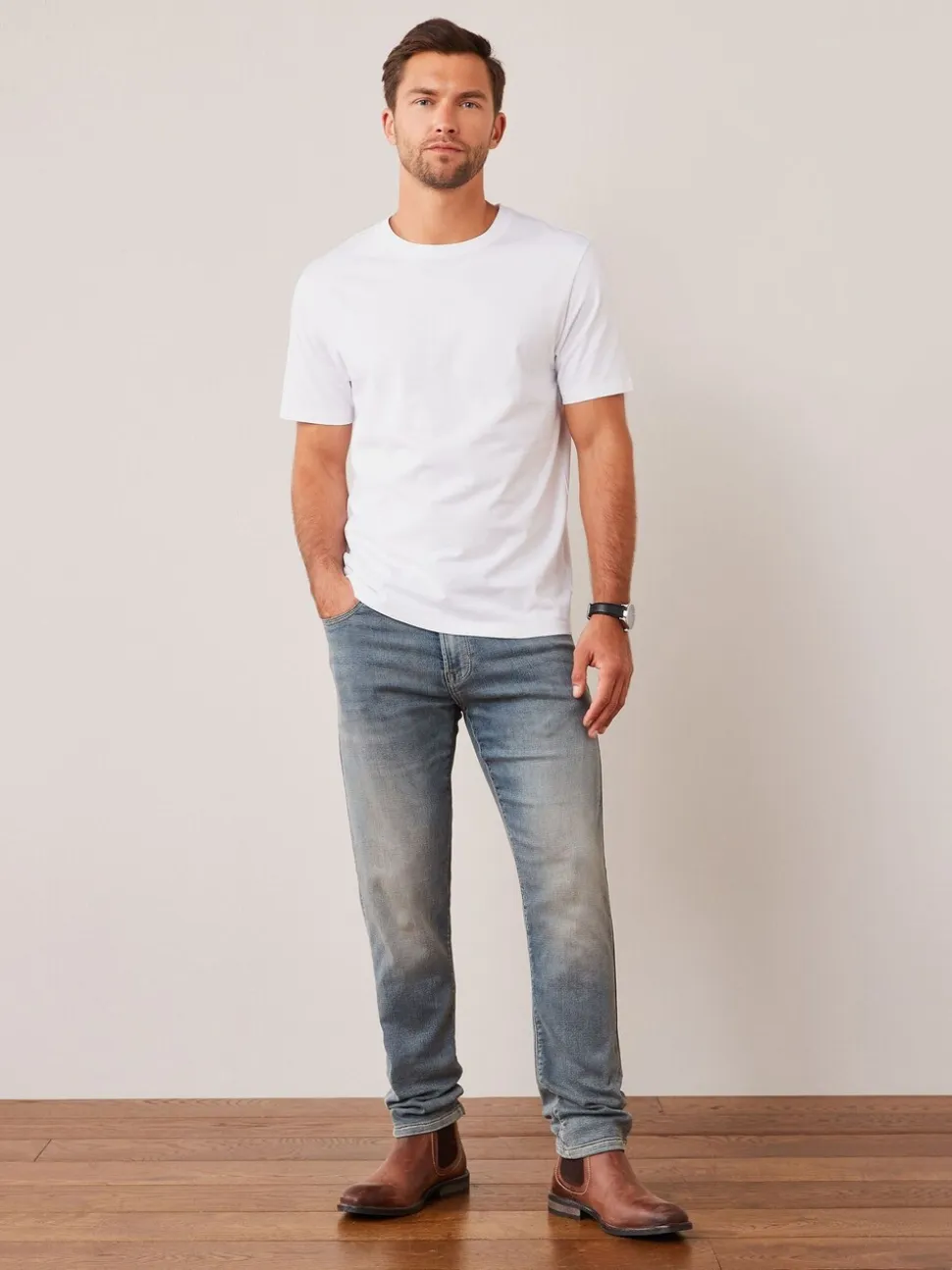 Wit - Normale Pasvorm - Essentieel katoenen T-shirt met ronde hals