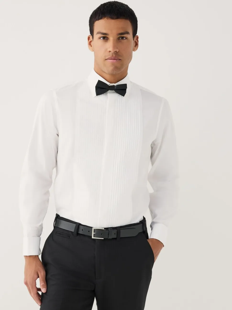 Wit - Normale Pasvorm - Occasion Pleated Bib Double Cuff Dress Shirt
