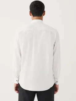 Wit - Normale Pasvorm - Occasion Pleated Bib Double Cuff Dress Shirt