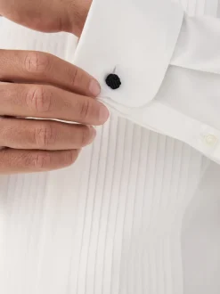 Wit - Normale Pasvorm - Occasion Pleated Bib Double Cuff Dress Shirt