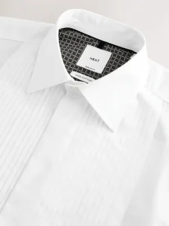 Wit - Normale Pasvorm - Occasion Pleated Bib Double Cuff Dress Shirt