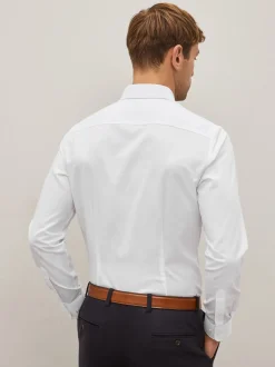 Wit - Normale Pasvorm - Onderhoudsvriendelijk, getextureerd, slim fit overhemd met enkele manchet
