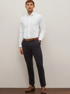 Wit - Normale Pasvorm - Onderhoudsvriendelijk, getextureerd, slim fit overhemd met enkele manchet