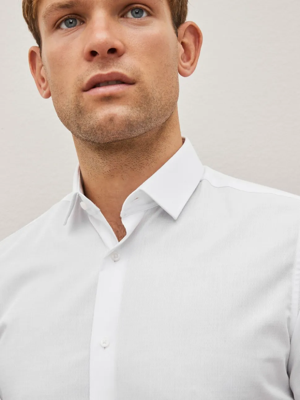 Wit - Normale Pasvorm - Onderhoudsvriendelijk, getextureerd, slim fit overhemd met enkele manchet