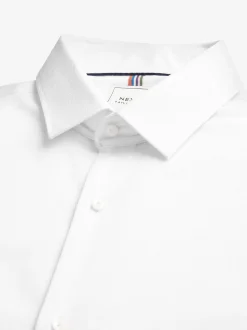 Wit - Normale Pasvorm - Onderhoudsvriendelijk, getextureerd, slim fit overhemd met enkele manchet