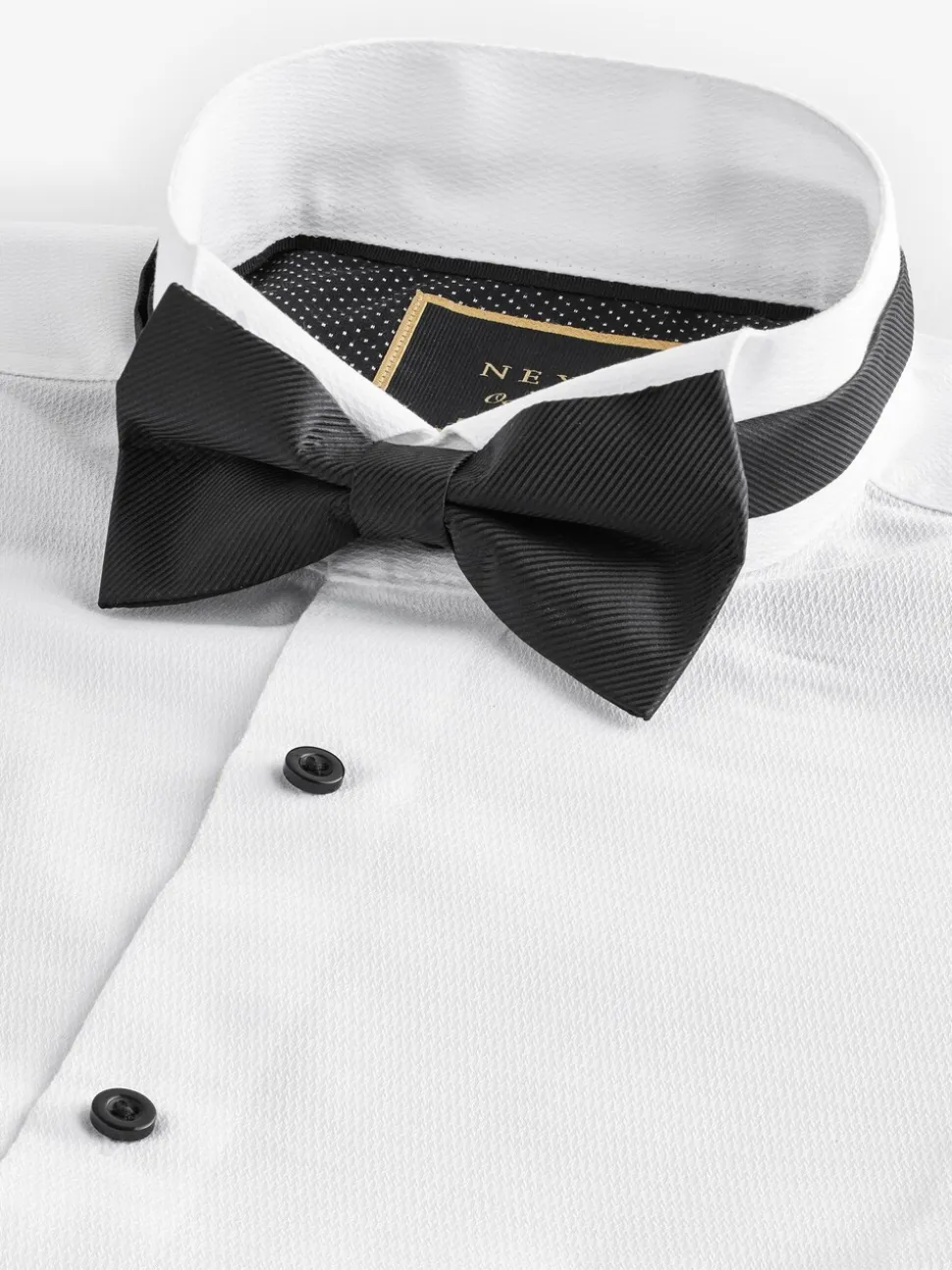 Wit - Normale Pasvorm - Textured Double Cuff Long Sleeve Shirt With Wing Collar And Bow Tie Pack