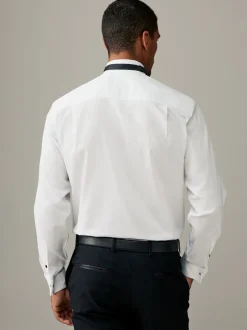 Wit - Normale Pasvorm - Textured Double Cuff Long Sleeve Shirt With Wing Collar And Bow Tie Pack