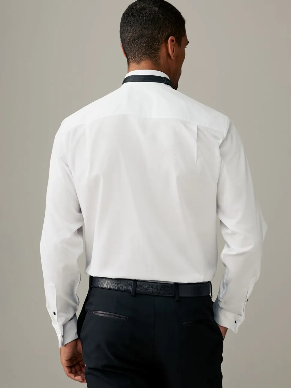 Wit - Normale Pasvorm - Textured Double Cuff Long Sleeve Shirt With Wing Collar And Bow Tie Pack