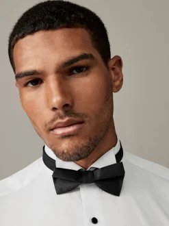 Wit - Normale Pasvorm - Textured Double Cuff Long Sleeve Shirt With Wing Collar And Bow Tie Pack