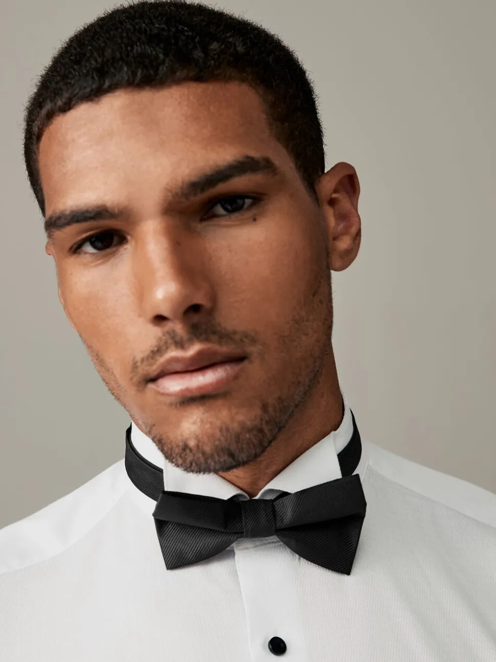Wit - Normale Pasvorm - Textured Double Cuff Long Sleeve Shirt With Wing Collar And Bow Tie Pack