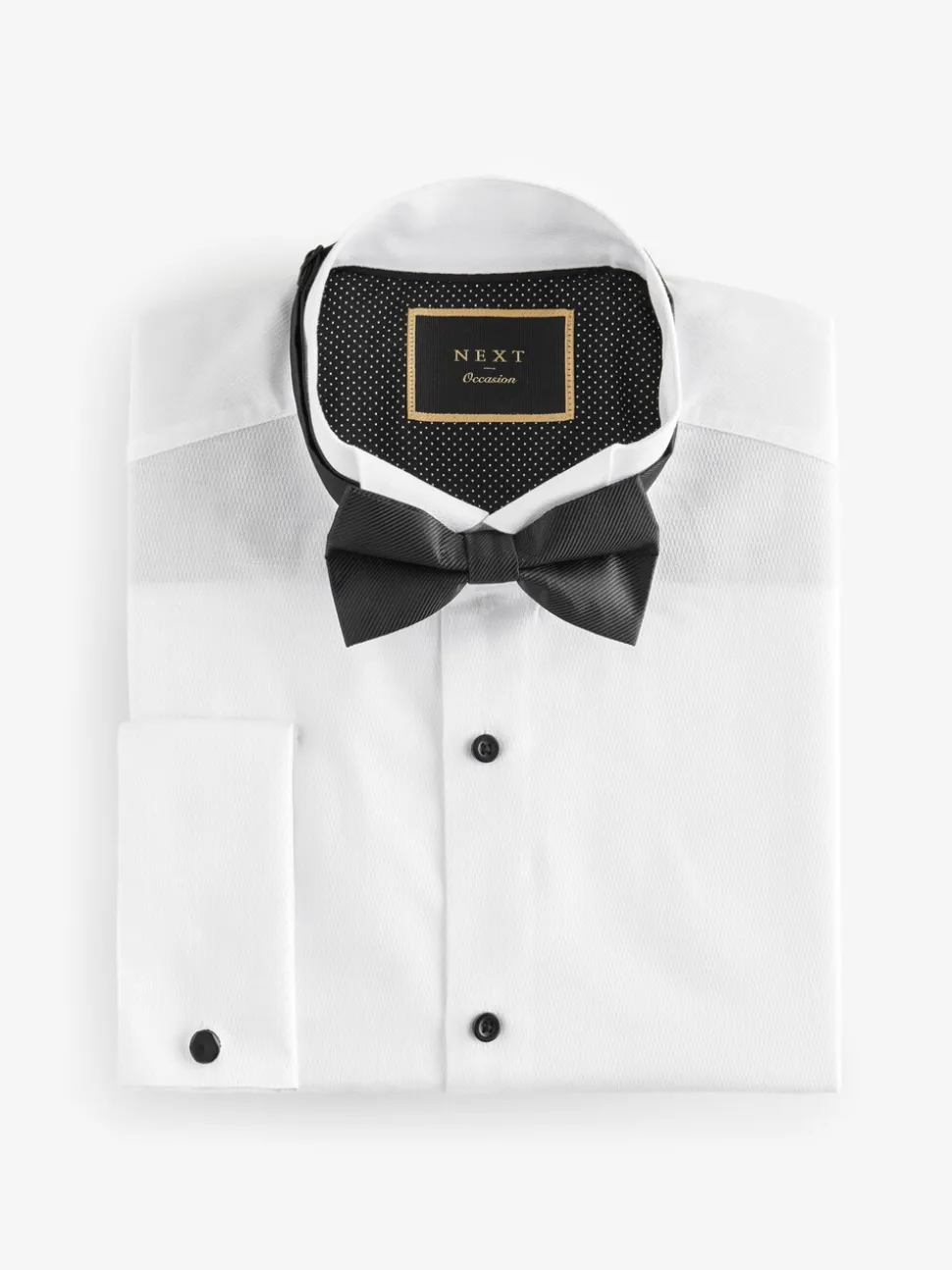 Wit - Normale Pasvorm - Textured Double Cuff Long Sleeve Shirt With Wing Collar And Bow Tie Pack