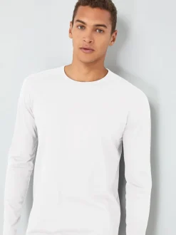Wit - Normale Pasvorm - T-shirt met lange mouwen en ronde hals
