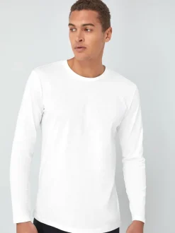 Wit - Normale Pasvorm - T-shirt met lange mouwen en ronde hals