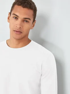 Wit - Normale Pasvorm - T-shirt met lange mouwen en ronde hals